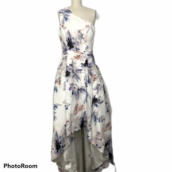 NWT Bariano Lulus Floral Organze One Shoulder Formal Dress High Low Hem $395 8 - Picture 9 of 11